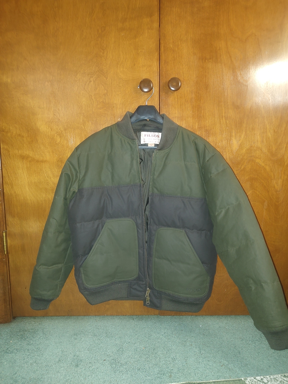 Filson Olive and Black Insulated Bomber Jacket